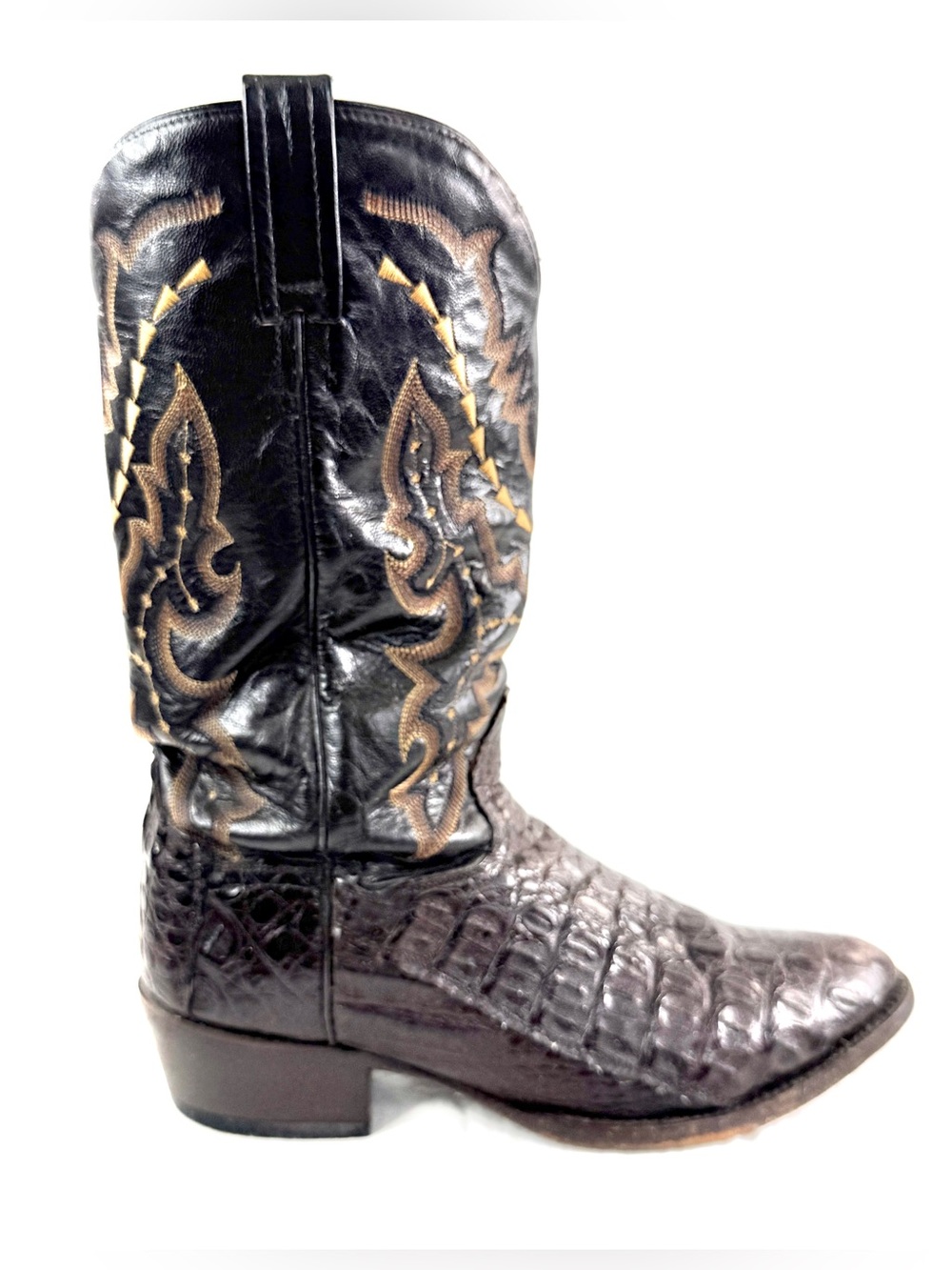 Dan Post Men Size 9.5 W Brown Leather Embroidered Western Cowboy Boot Caiman